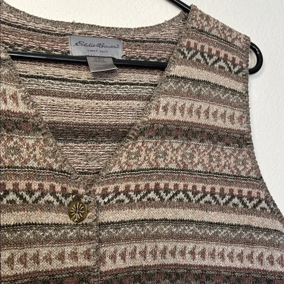 Eddie Bauer Brown Tan Multicolor Knit Sweater Vest Cotton Medium - Picture 3 of 6